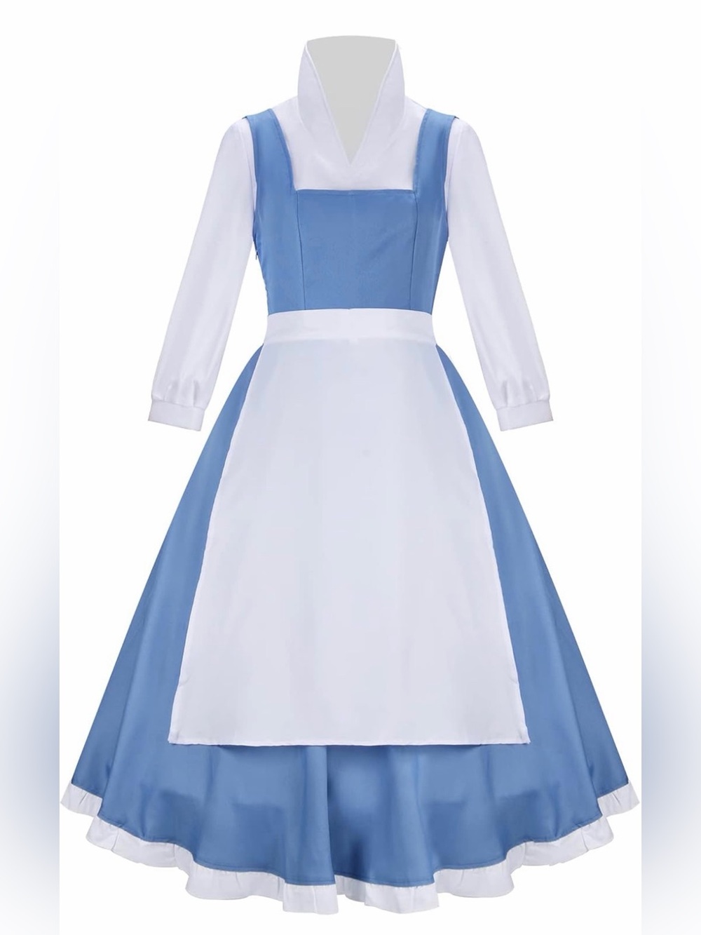 Classic Beauty Belle Cosplay Blue Dress with White Apron